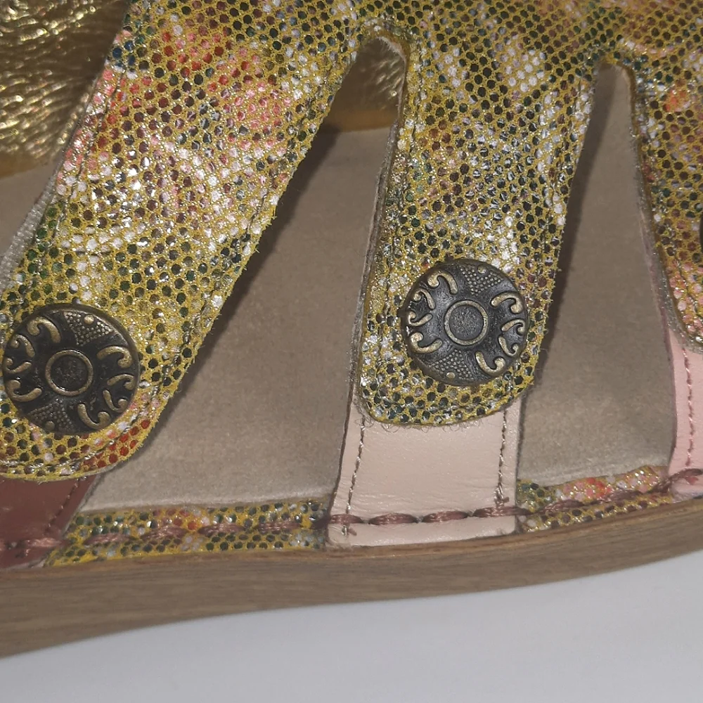 ALEGRIA Enmeshed Slide Sandals Floral Gold Peach Sage Green Tan EU 39 US 9 - Picture 7 of 11